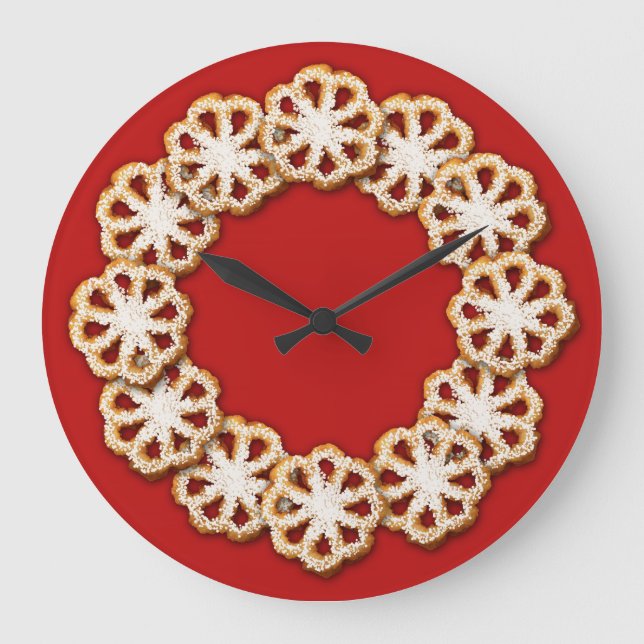 Weihnachts-Rosette-Cookies Große Wanduhr (Vorderseite)