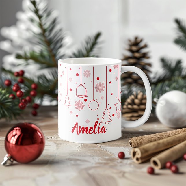 Weihnachts-Rot-Ball-Star-Dekoration Klassische Tas Kaffeetasse (Von Creator hochgeladen)