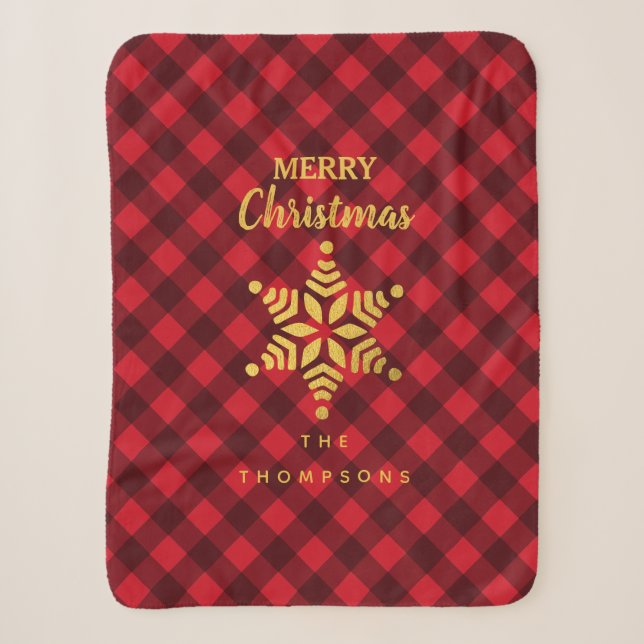 Weihnachts-Rot & Black Buffalo Karierter Star Snow Sherpadecke (Vorderseite)