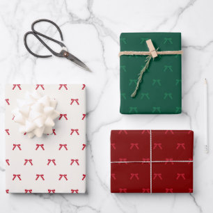 Weihnachts rot bordeauxgrün Ribbon & Bows Urlaub Geschenkpapier Set