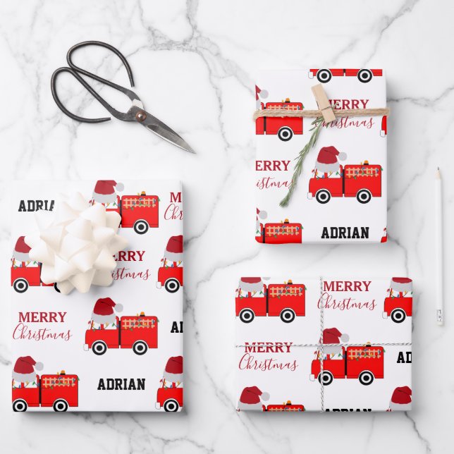 Weihnachts-Rot-Feuer-Individuelle Name Geschenkpapier Set (Vorderseite)
