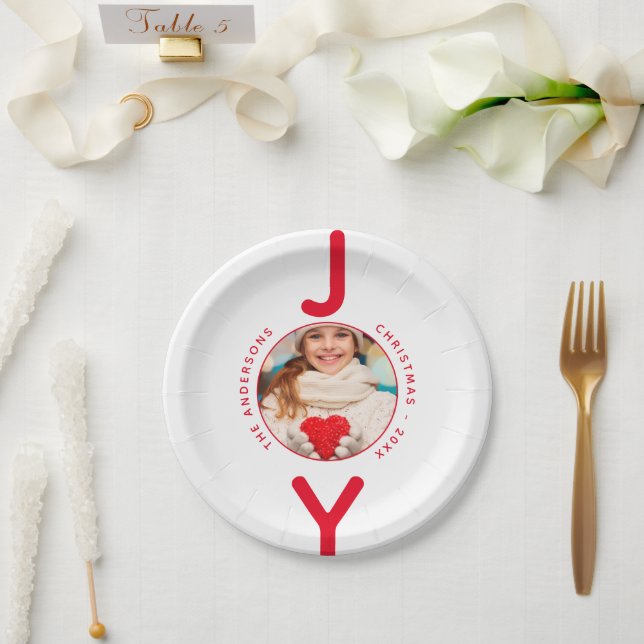 Weihnachts-Rot-Foto Freude minimalistisch modern Pappteller (Hochzeit)