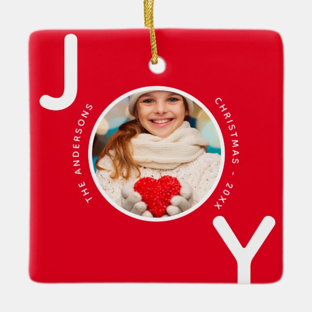 Weihnachts-Rot-Foto Freude modern Keramikornament (Vorderseite)