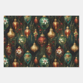 Weihnachts-Rot-Gold-Ornamente Geschenkpapier Set