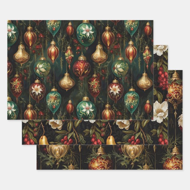 Weihnachts-Rot-Gold-Ornamente Geschenkpapier Set (Set)