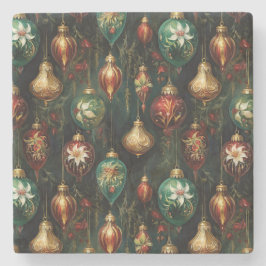 Weihnachts-Rot-Gold-Ornamente Steinuntersetzer