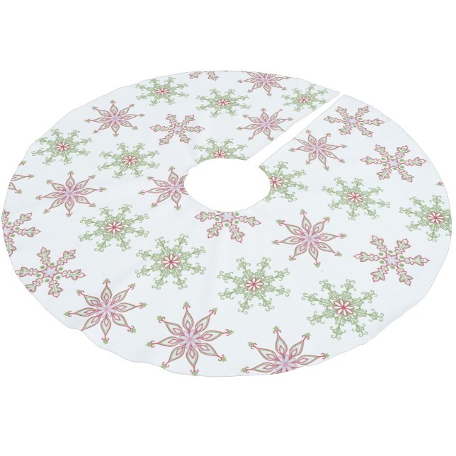 Weihnachts-Rot-Grün-Feierliche Schneeflocke Niedli Polyester Weihnachtsbaumdecke (Schrägansicht)