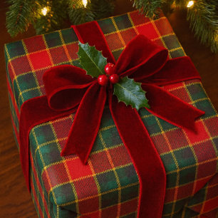 Weihnachts-Rot-Grün-Tartan Glänzend Festlich Geschenkpapier
