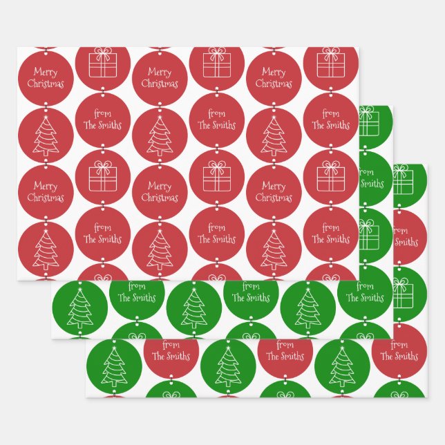 Weihnachts-Rot-Grünkreisläufe - Kundenname Geschenkpapier Set (Set)
