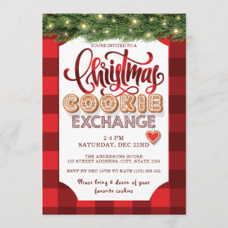 Weihnachts-Rot-Kariert-Cookie-Exchange-Party Einladung