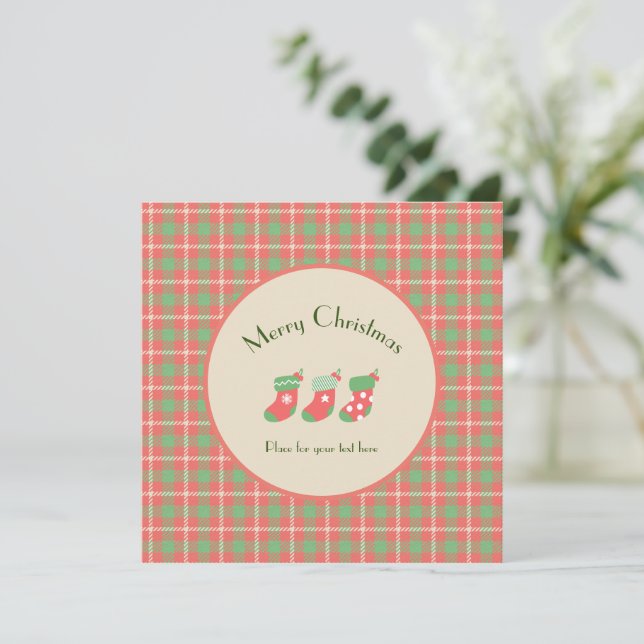 Weihnachts-Rot-Kariert Einladung (Stehend Vorderseite)