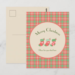 Weihnachts-Rot-Kariert Postkarte