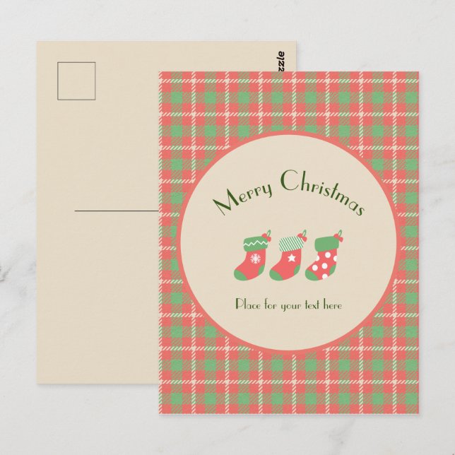 Weihnachts-Rot-Kariert Postkarte (Vorne/Hinten)