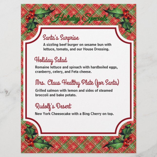 Weihnachts-Rot-Kariert-Restaurant Sonderangebote Flyer (Vorne)