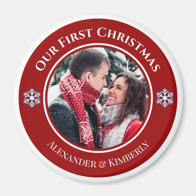Weihnachts-Rot-Kreis mit Top Bottom-Text Magnet (Vorne)