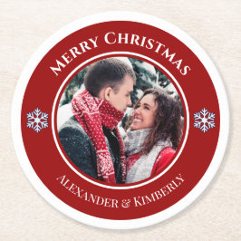 Weihnachts-Rot-Kreis mit Top Bottom-Text Runder Pappuntersetzer