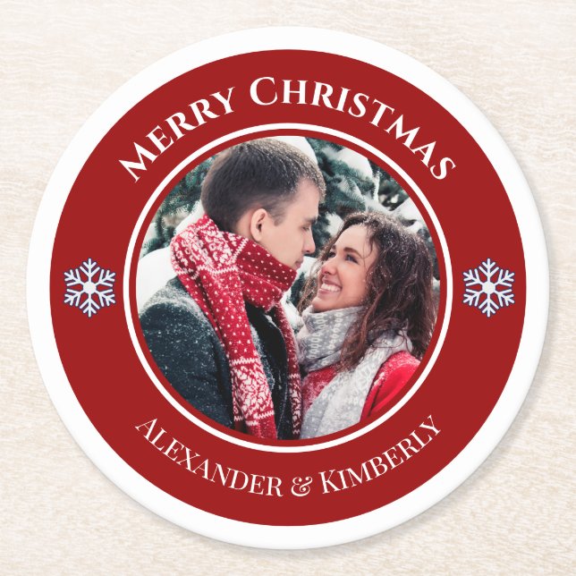Weihnachts-Rot-Kreis mit Top Bottom-Text Runder Pappuntersetzer (Vorderseite)