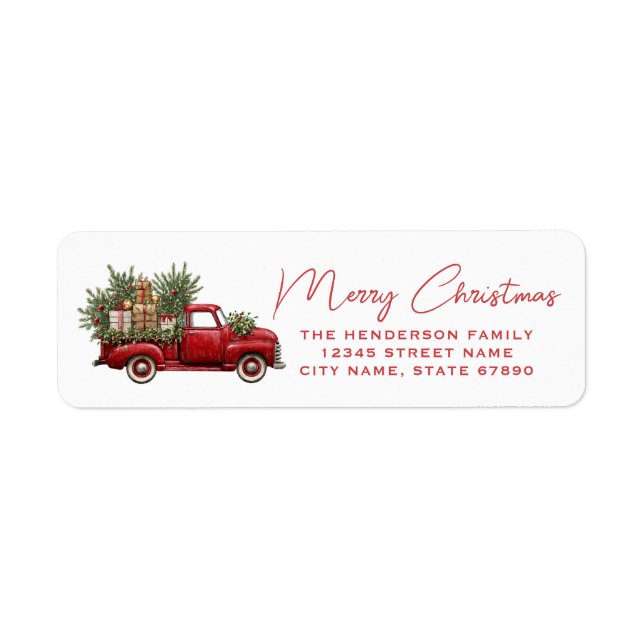 Weihnachts-Rot-LKW-Rücksende-Adressetiketten (Vorne)