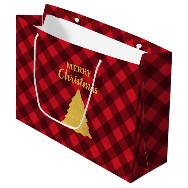 Weihnachts Rot & Schwarz Buffalo Karierter Weihnac Große Geschenktüte (Vorderseite Schrägansicht)