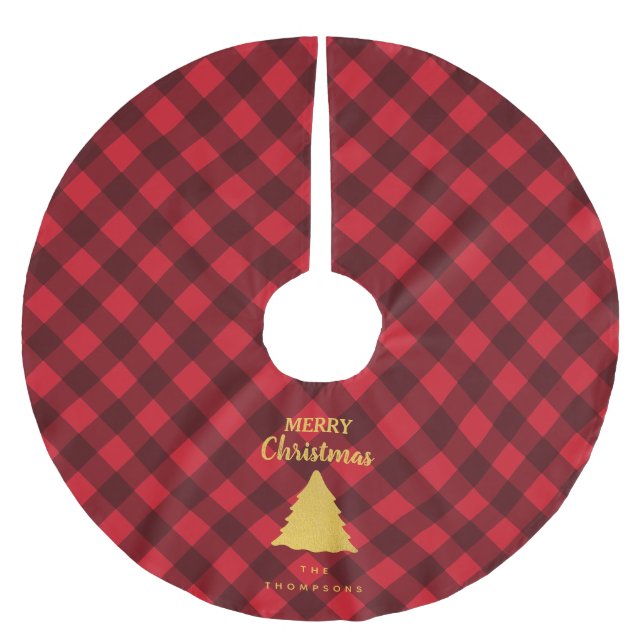 Weihnachts Rot & Schwarz Buffalo Karierter Weihnac Polyester Weihnachtsbaumdecke (Vorderseite)