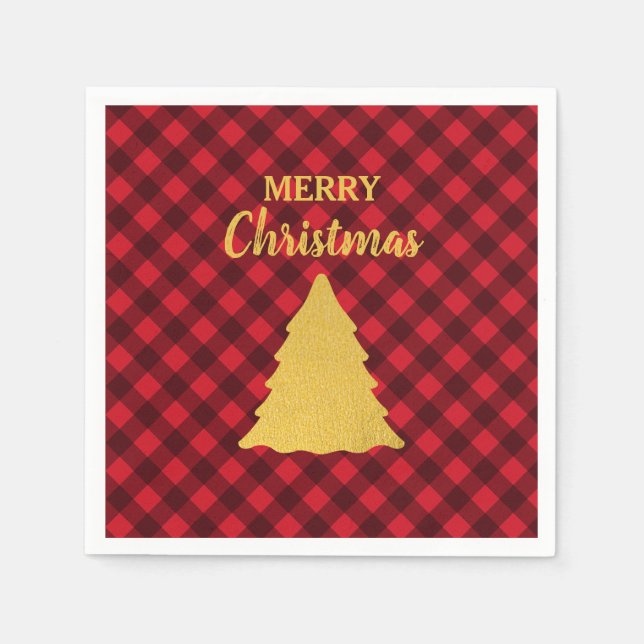 Weihnachts Rot & Schwarz Buffalo Karierter Weihnac Serviette (Vorderseite)