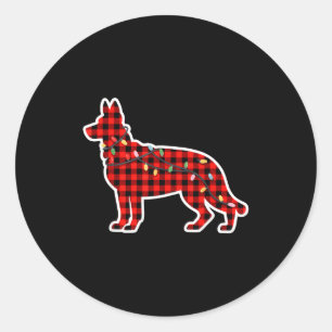 Weihnachts-Rot-Schwarz-Buffalo-Karo German Shepher Runder Aufkleber