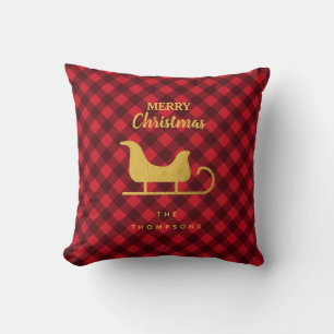 Weihnachts Rot & Schwarzes Buffalo Kariert Santa S Kissen