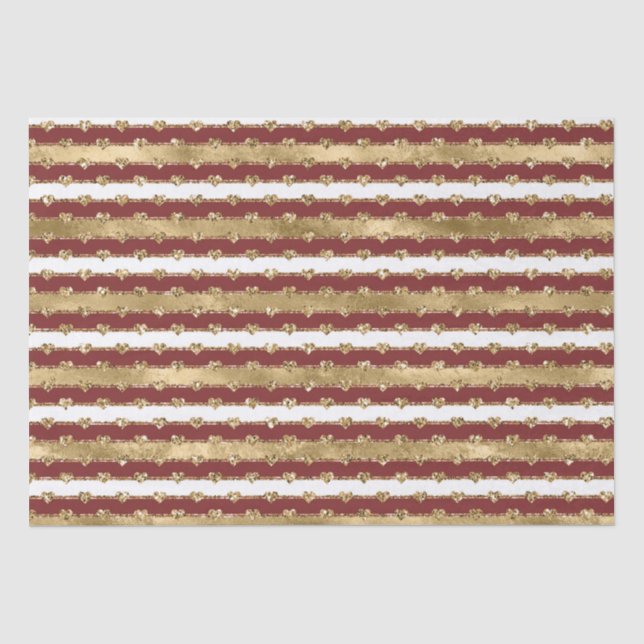 Weihnachts-Rot-Streifen Glitzer Herz Seidenpapier (Vorderseite)