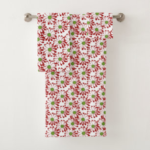 Weihnachts Rot und Grün Daisy Blumenmuster Badhandtuch Set