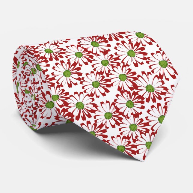 Weihnachts Rot und Grün Daisy Blumenmuster Krawatte (Gerollt)