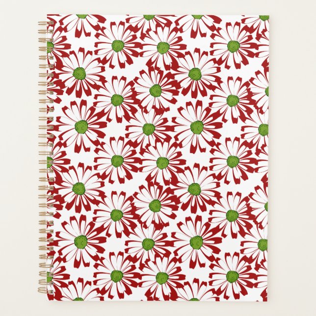 Weihnachts Rot und Grün Daisy Blumenmuster Planer (Vorderseite)