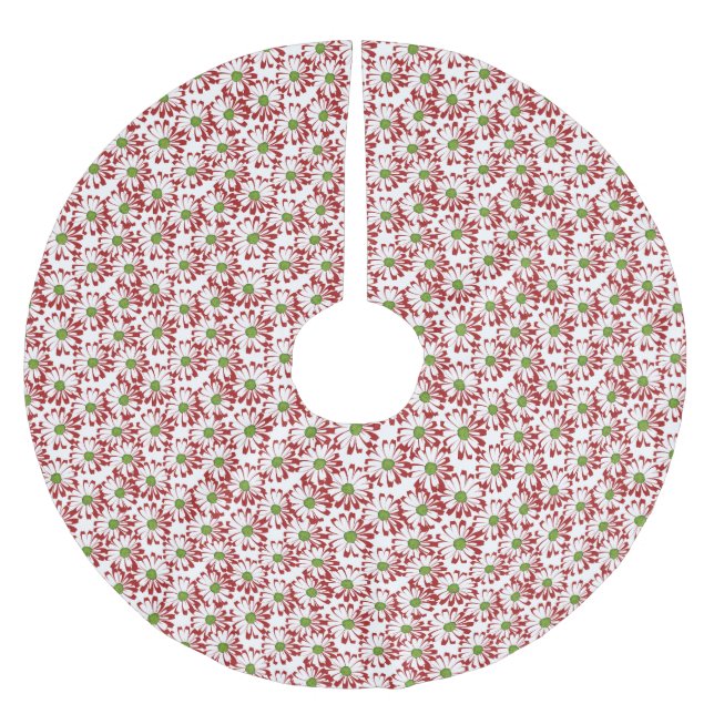Weihnachts Rot und Grün Daisy Blumenmuster Polyester Weihnachtsbaumdecke (Vorderseite)