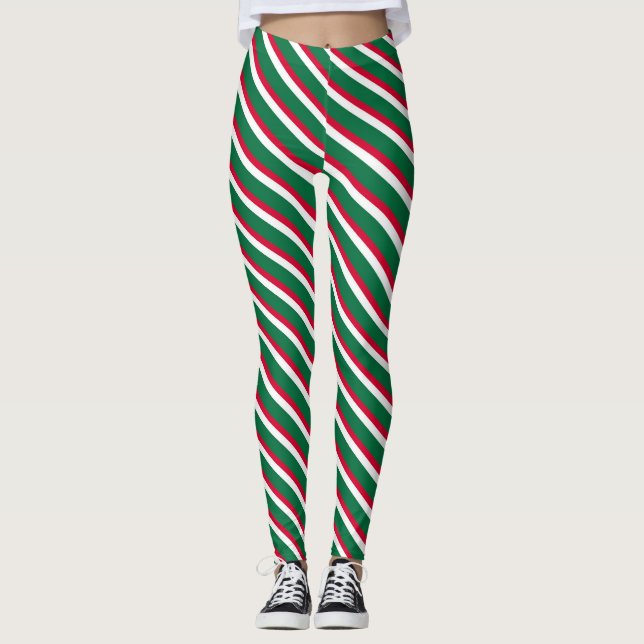 Weihnachts rot und grün gestreift leggings (Vorderseite)