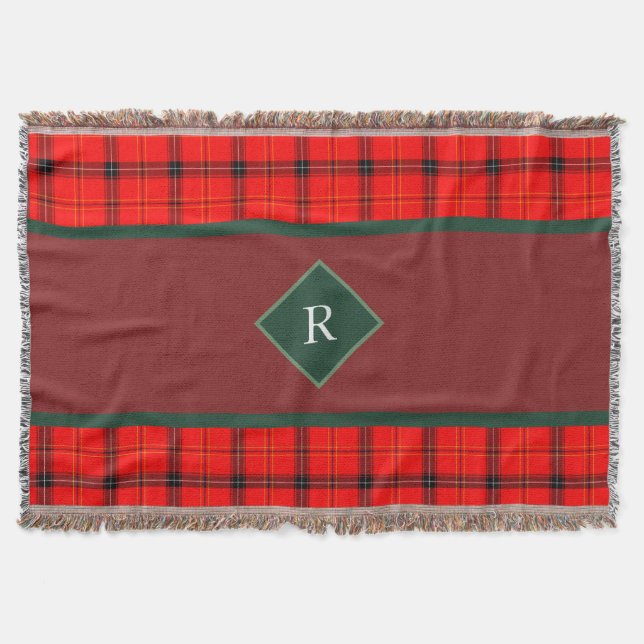 Weihnachts Rot und Grün Kariert Tartan Mit Monogra Decke (Vorderseite)