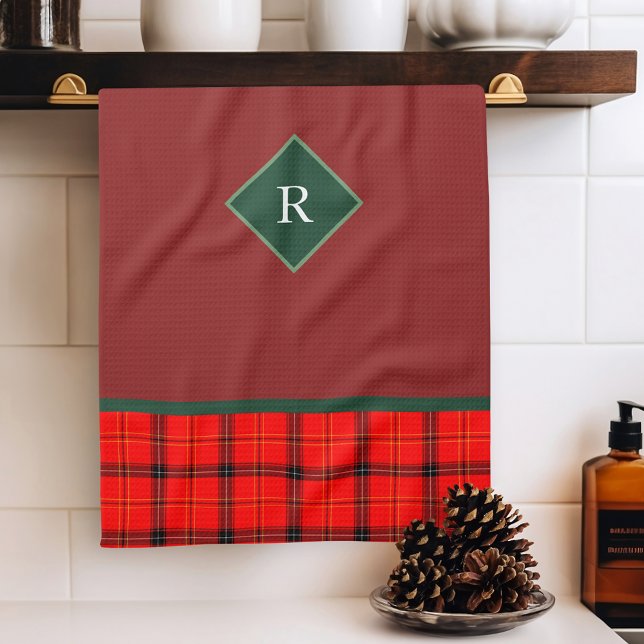 Weihnachts Rot und Grün Kariert Tartan Mit Monogra Geschirrtuch (Von Creator hochgeladen)