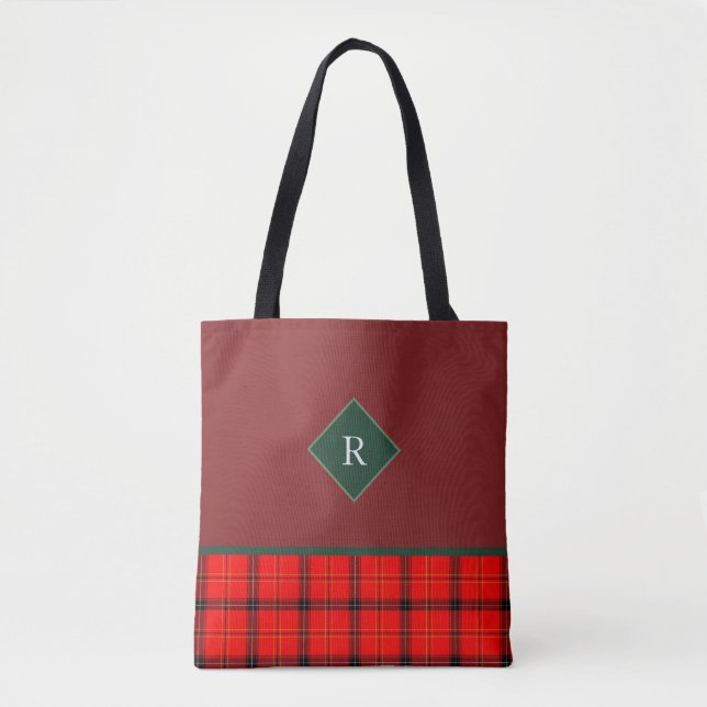 Weihnachts Rot und Grün Kariert Tartan Mit Monogra Tasche (Vorderseite)