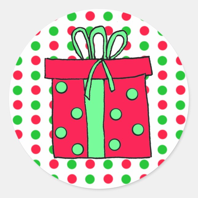 Weihnachts Rot und Grün Polka Dots Urlaub Runder Aufkleber (Vorderseite)