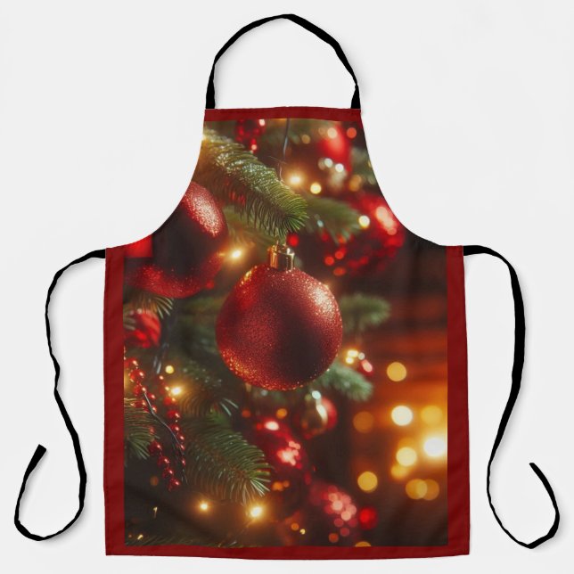 Weihnachts-Rot- und Grüne Glitzer-Ornamente Schürze (Vorderseite)