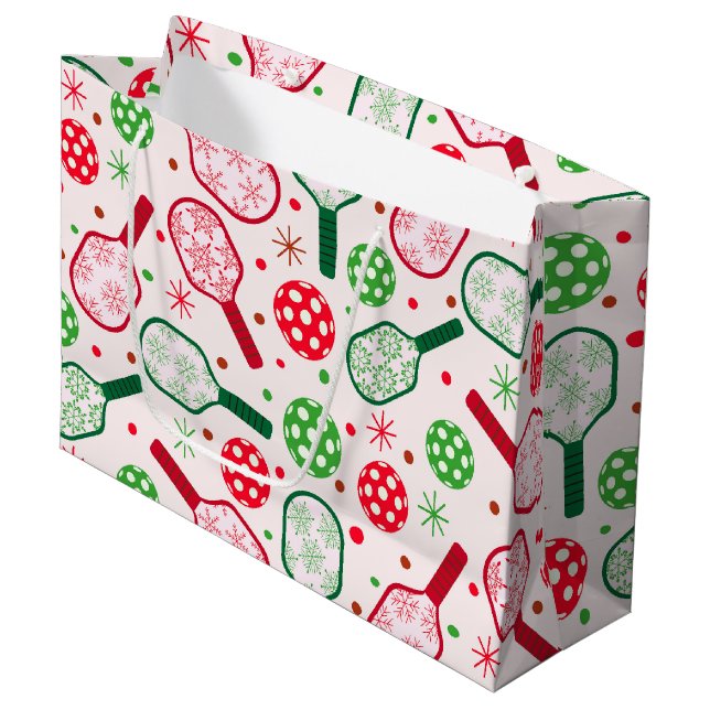 Weihnachts-Rot- und Grüne-Pickleball-Paddle Große Geschenktüte (Vorderseite Schrägansicht)