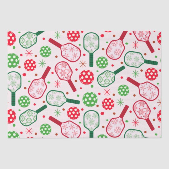 Weihnachts-Rot- und Grüne-Pickleball-Paddle Seidenpapier (Vorderseite)