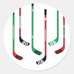 Weihnachts-Rot- und Grünhockeyschläger Runder Aufkleber