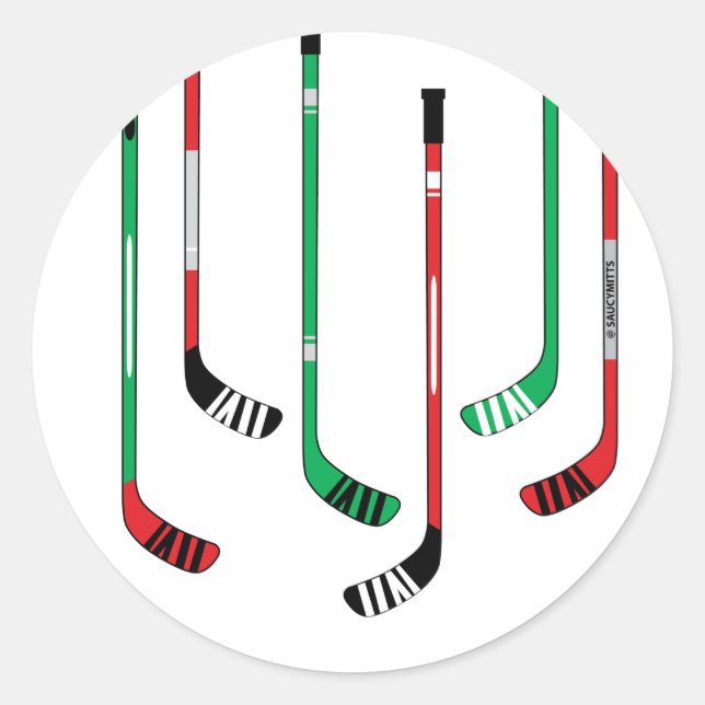 Weihnachts-Rot- und Grünhockeyschläger Runder Aufkleber (Vorderseite)
