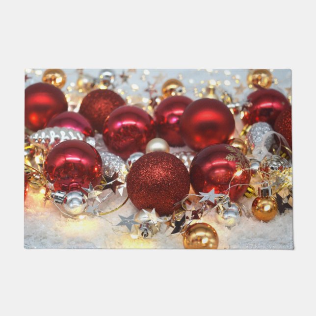 Weihnachts-Rot- und Silberdekor-Bände Fußmatte (Vorderseite)