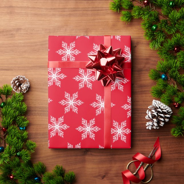Weihnachts Rot und Weiß Feierliche Schneeflocken M Geschenkpapier (Feiertagsgeschenk)