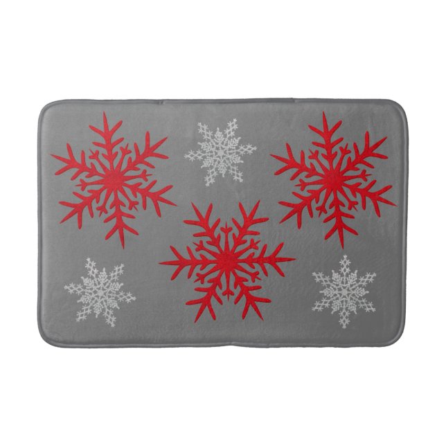 Weihnachts-Rot und Weiße Schneeflocken & Holzkohle Badematte (Vorderseite)