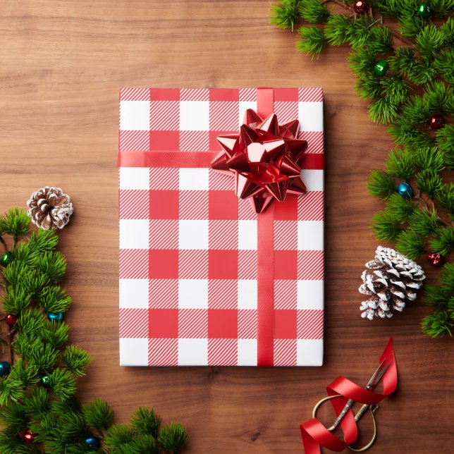 Weihnachts-Rot-Weiß-Buffalo-Karo Geschenkpapier (Feiertagsgeschenk)