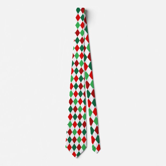 Weihnachts-Rot, Weiß-Grüne Diamant-Raute-Muster Krawatte (Vorderseite)