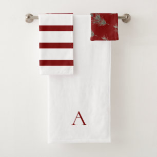 Weihnachts-Rot-Weiß-Personalisiertes-Monogramm-Tan Badhandtuch Set