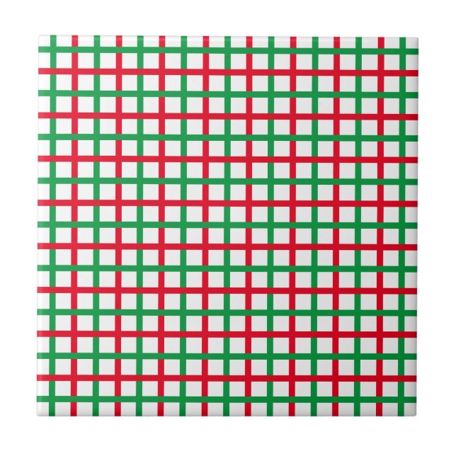 Weihnachts-Rot-Weiß-Quadrat-Musterferien Fliese (Vorderseite)
