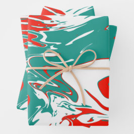 Weihnachts-Rot-Weiß- und Grüne Marmorgestaltung Geschenkpapier Set